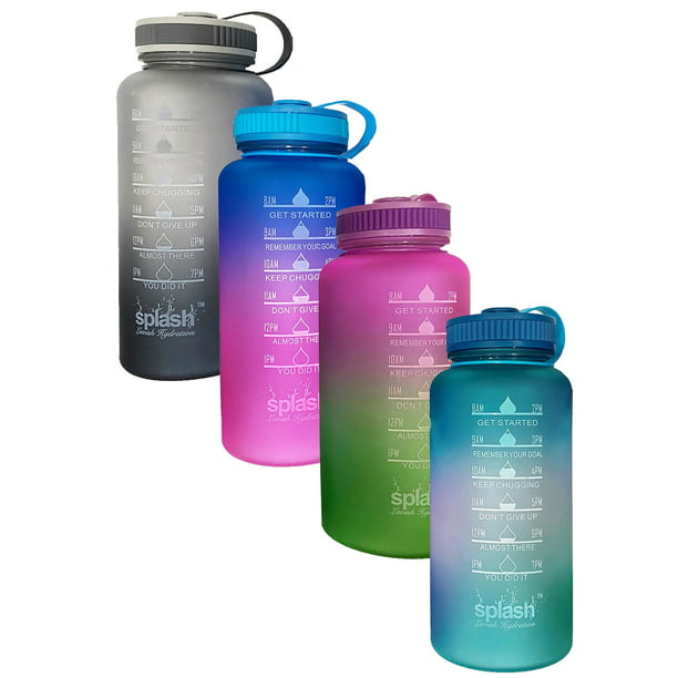 4-Pack Motivational Water Bottle W/ Time Marker & Twist Cap (34 oz)