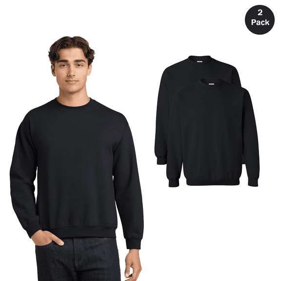 Gildan Men's Heavy Blend Crewneck Sweatshirt, Black Long Sleeve Pullover, 2-Pack Sweatshirt, S
