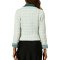 thumbnail image 3 of INSPIRE CHIC Women's Elegant Velvet Collared Plaid Tweed Blazer L White, 3 of 6
