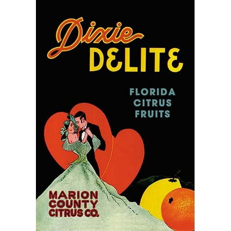 A newly married couple dance in front of a large heart for a lemon and orange crate label from Florida  Vegetable and Fruit crate labels were produced between the 1890s and 1950s to highlight one