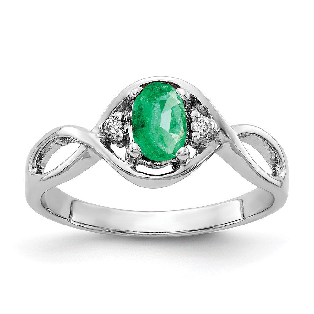 14k White Gold Ring Gemstone Womens Emerald 0.024 ct 0.42 6x4mm Oval AA Diamond