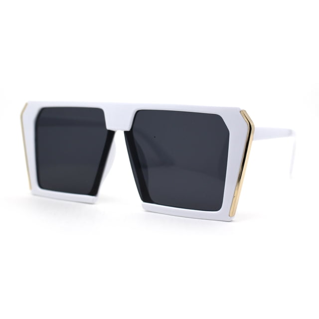 Womens Geometric Flat Top Racer Fashion Sunglasses White Black