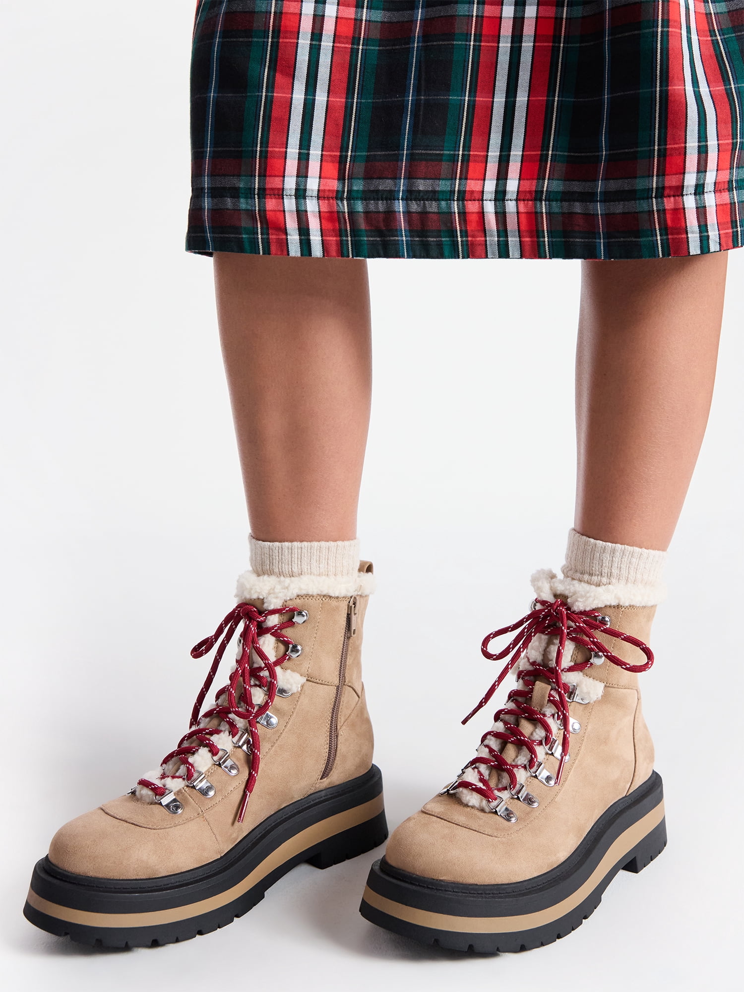 Free Assembly Women's Lace-Up Faux Shearling Booties