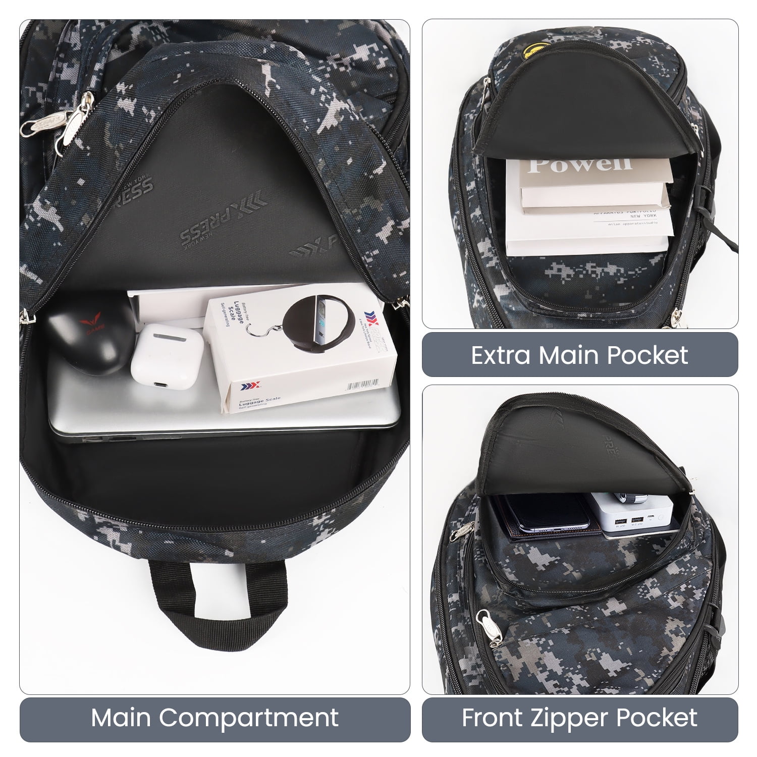New York Xpress Camo Sling Bag Expandable 14–25L Daypack for Travel Hiking Cycling, Navy,118