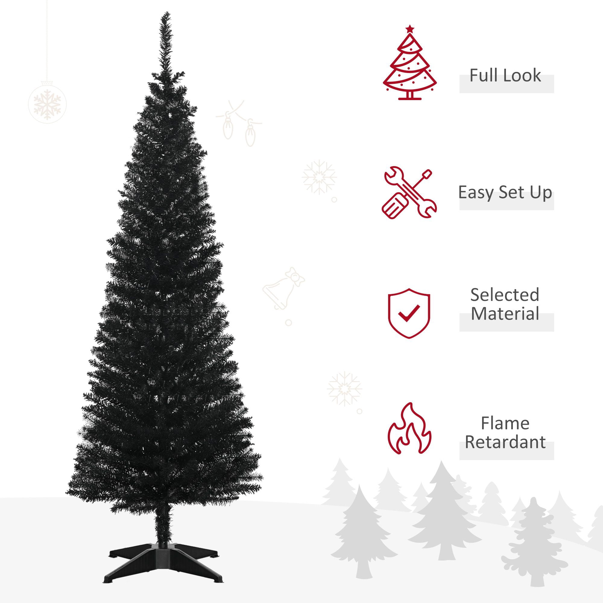 5 ft Artificial Pencil Christmas Tree, Slim Unlit Xmas Tree with 294 Branch Tips and Plastic Stand for Small Spaces and Apartments