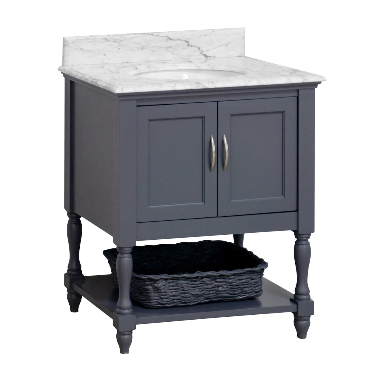 Beverly 30" Bathroom Vanity with Marine Gray Cabinet and Carrara Marble Top