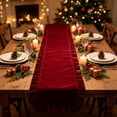 thumbnail image 4 of Doghiosgha Satin Ruffle Table Runner Wedding Bridal Shower Birthday Dinner Table Decor, 11.8x47.2 Inch, Red, 4 of 6