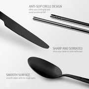 Hecef Portable Travel Cutlery Set, 9 Pcs Black Titanium Plating Reusable Stainless Steel Flatware