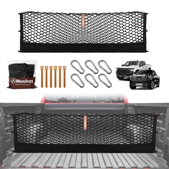 Muslogy Truck Bed Cargo Net Compatible with Chevy Silverado & GMC Sierra 2019-2025 Accessories Storage Organizer Pickup Truck Bed Envelope