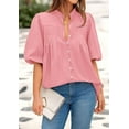 thumbnail image 3 of PRETTYGARDEN Women's Summer Short Lantern Sleeve Tops Loose Fit Button Down Shirt Casual Pleated V Neck Blouses, 3 of 8