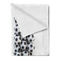 thumbnail image 2 of Letter J Soft Flannel Fleece Blanket, Soccer Balls in the Form of a Letter Futboll Alphabet Theme Teamplay Sports, Cozy Plush for Indoor and Outdoor Use, 70" x 90", Black and White, by Ambesonne, 2 of 5