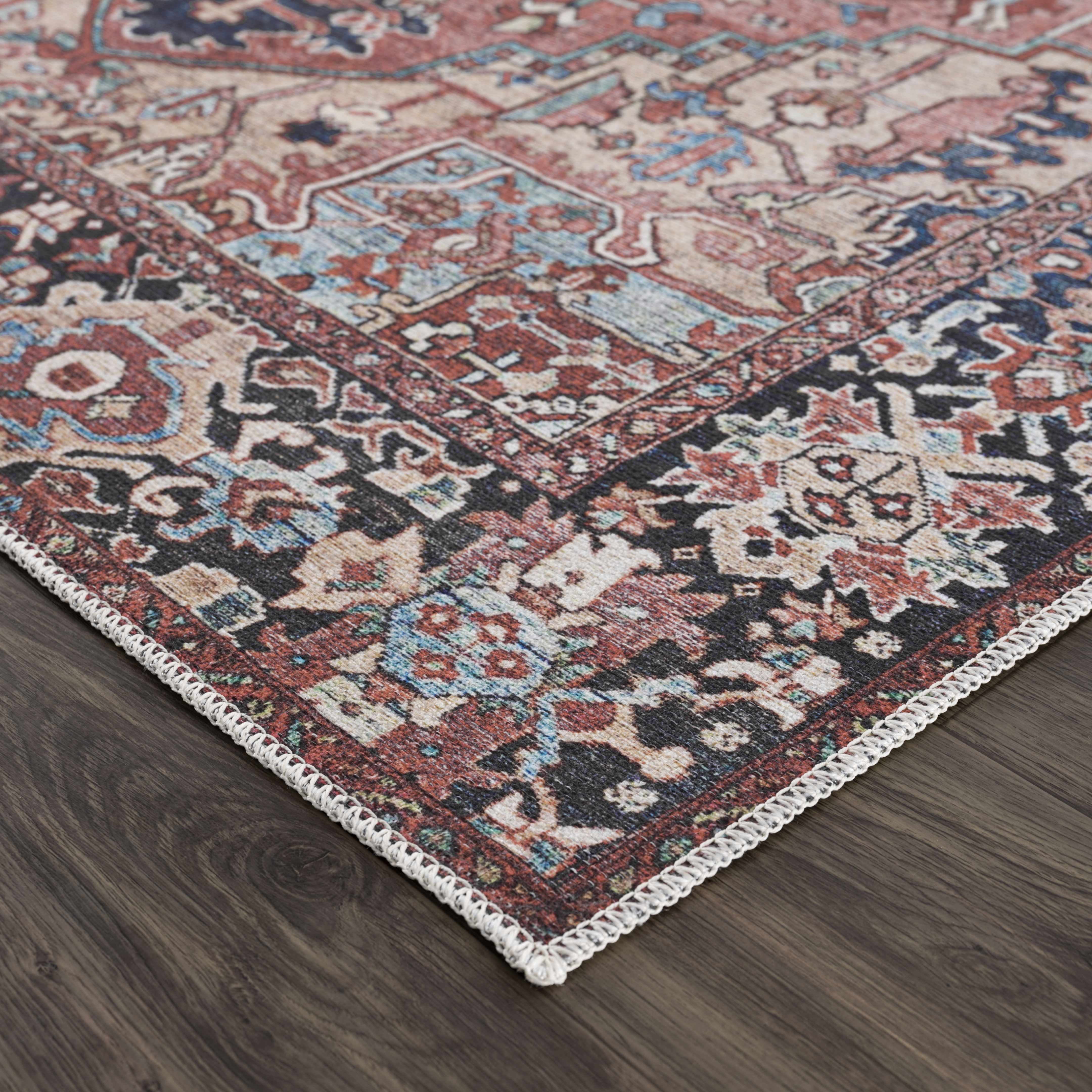 BoutiqueRugs Neyland Washable Runner Rug - Bright Red, Navy, Peach - 2'6" x 7'6" Runner