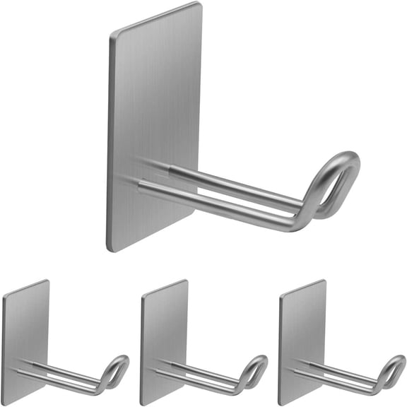 FNNMNNR Adhesive Hooks,Stainless Steel Towel Hook,Sticky Hanger for Kitchen and Door,Bathroom Wall Hooks for Hanging Towel Robe Hat Coat Key by, 4Packs(Silver)