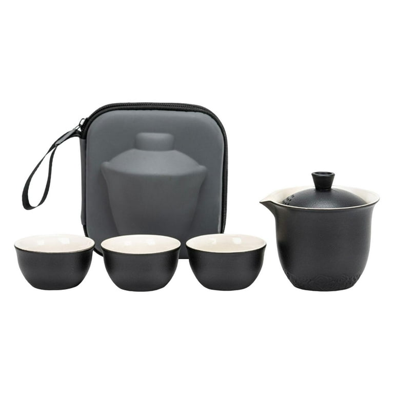 Black Ceramic Travel Tea Set With Handbag