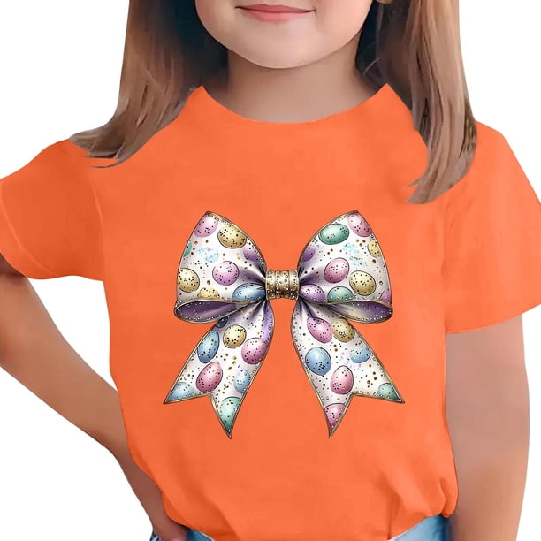 Manga Corta Crop Top para Niños Niños Pascua Impresa Cuello Redondo Casual Camiseta Tee para 3-14 Años