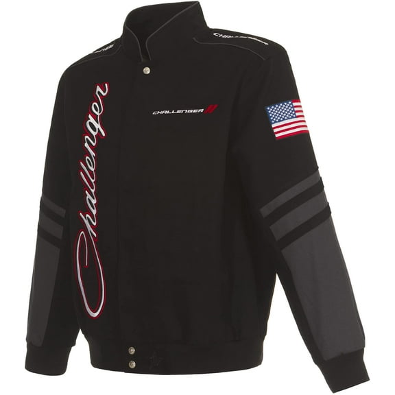 JH Design Men's Dodge Challenger Jacket an Embroidered Classic Twill Coat