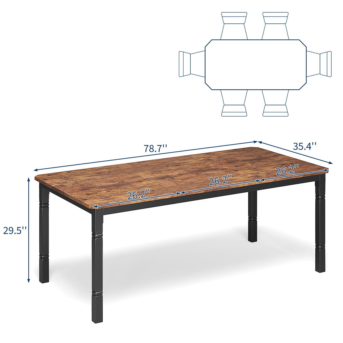 Ataucjin 78.7" Farmhouse Dining Table for 6-8 People - Rustic Industrial Kitchen Table with Sturdy Metal Frame & Chamfered Corners for Dining Room, Breakfast Nook, Small Space.table only