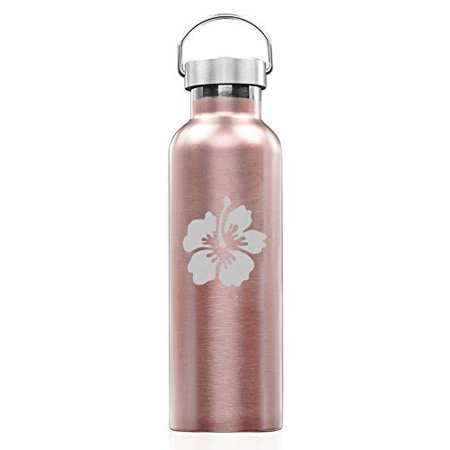 

Rose Gold Double Wall Vacuum Insulated Stainless Steel Tumbler Travel Mug Hibiscus Flower (25 oz Water Bottle)
