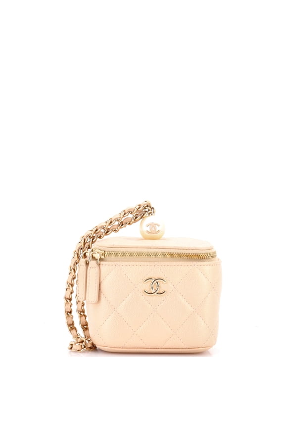 Pre-Owned CHANEL Classic Pearl Vanity Case with Chain Quilted Caviar Mini By Rebag