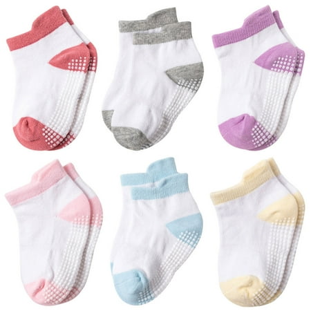 

BIZIZA Toddler Baby Sock Cotton Anti Slip Casual 6 Pairs Solid Color Winter Socks for 0-5Y Kids Blue 14