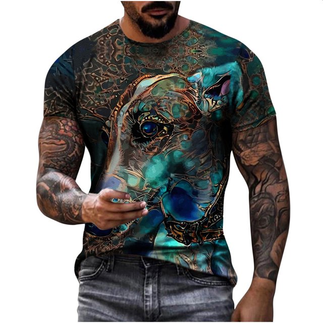 Camiseta de diario unisex para hombre, estampado gráfico en 3D, estampado de caballos, manga corta, blusa informal Pompotops oipoqjl4706