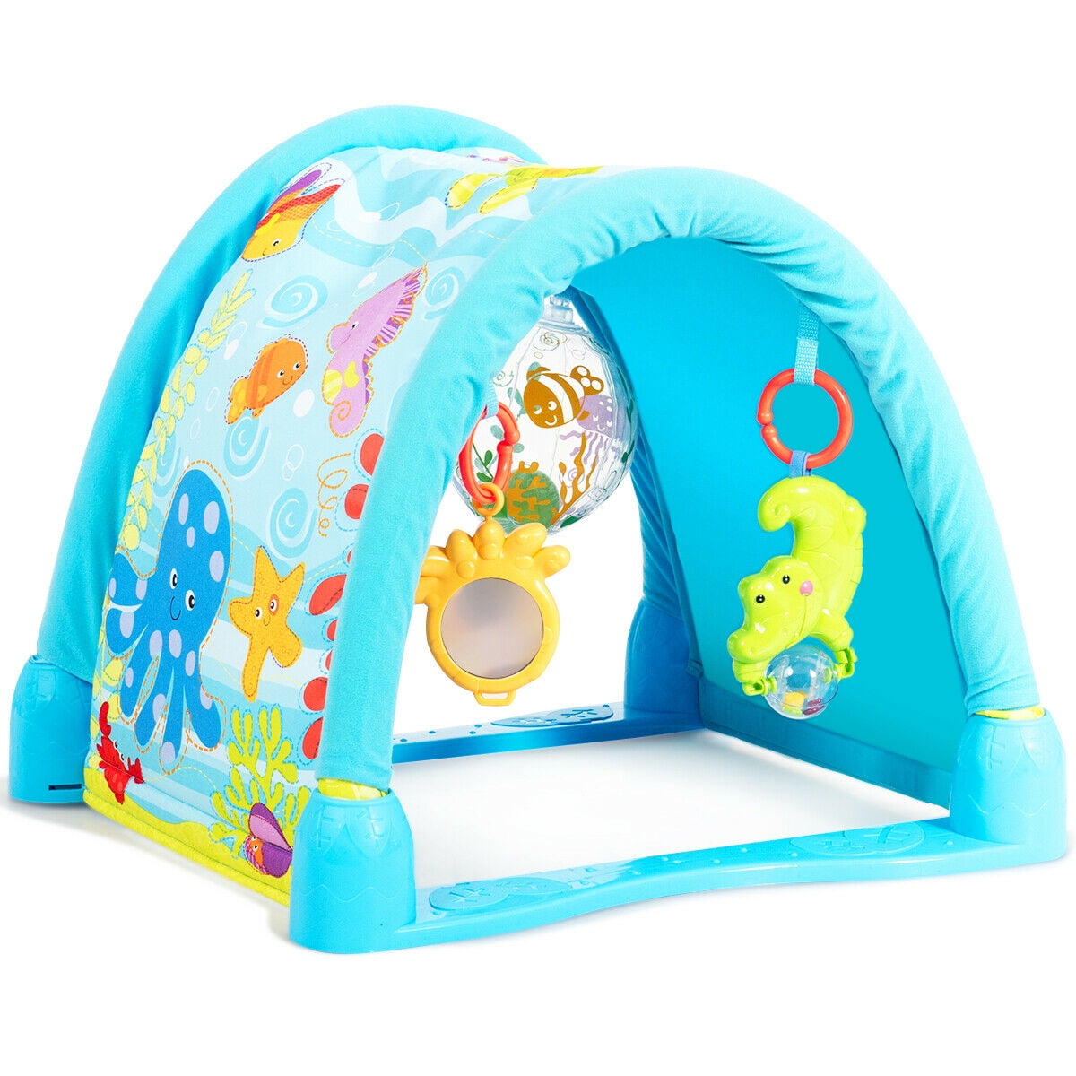 Gymax 4-in-1 Activity Play Mat Baby Activity Center w/3 Hanging Toys