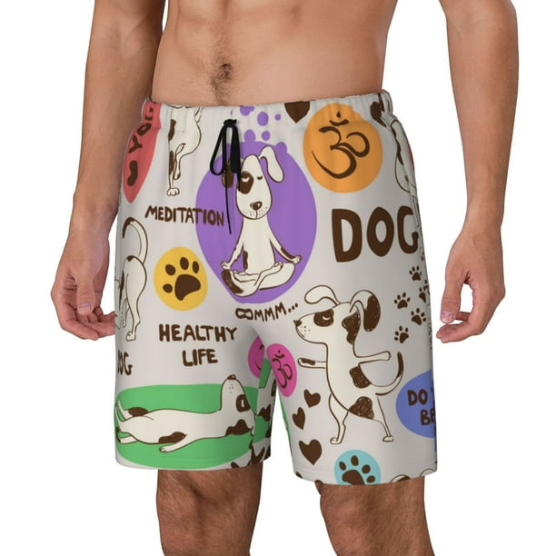Balery Dog Doing Yoga Bañador para hombre, shorts de playa de secado rápido con entrepierna y forro de compresión-Small