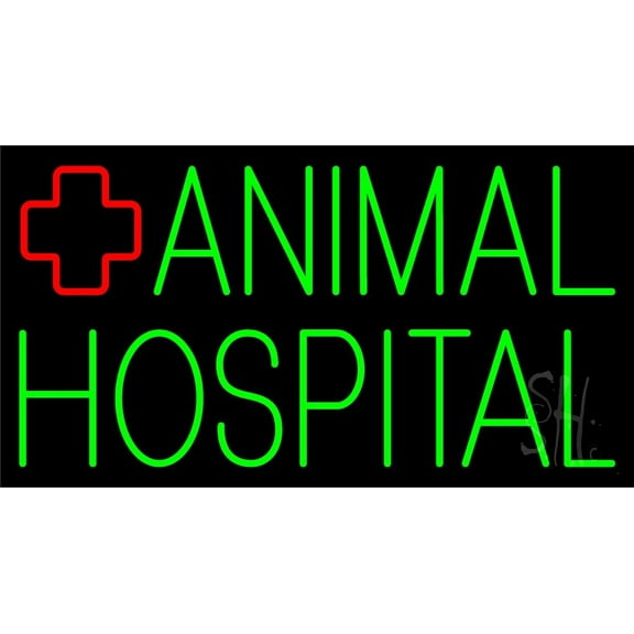 Green Animal Hospital Logo 2 LED Neon Sign 13" Tall x 24" Wide - inches Black Square Cut Acrylic Backing, with Dimmer - Premium built indoor Sign for Club, Home décor, Event, Workshop, Storefront.
