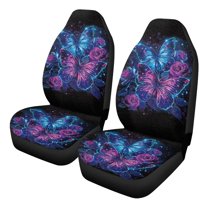 Uorisanigo Butterfly Car Seat Covers 2pc Set High Back Bucket Seat Cover Auto Interior Accessories Soft Fluffy Furry Saddle Blanket Elastic Back,fit Most Vehicles, Easy to Install & Clean