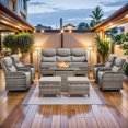 thumbnail image 2 of PARKWELL 8 Pieces Outdoor Patio High Back Furniture Set with Fire Pit Table, Luxury 6" Thick Conversation Set with Swivel Glider Chairs,Wicker Seating Set for Deck, Backyard,Gray/Gray, 2 of 13