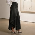 thumbnail image 6 of Qiopertar Women's Loose Wide Leg Denim Skirt Pants High Waist Casual Drawstring Waist with Side Buttons Long Flowy Solid Color Washed Jeans Culottes, Black L, 6 of 7