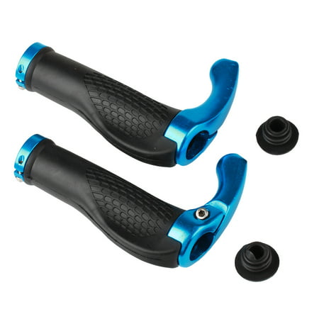 Bicycle Handlebar Grips 1 Pair (Blue) Riding Cycling Lock-On Handle Bar Ends Ergonomic Rubber for Mountain Road MTB Bike Accessories with End Plugs (Best Mountain Bike Accessories)