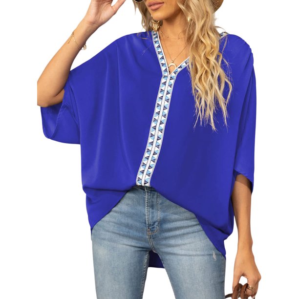 Txlixc Dolman manga cuello en V mujer #39;st - camisa gasa suelta Split verano Street Top Txlixc moda