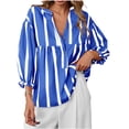 thumbnail image 2 of Wide Striped Sleeve Women Puff Sleeve Loose Blouse V-neck Casual Tops, 2 of 6