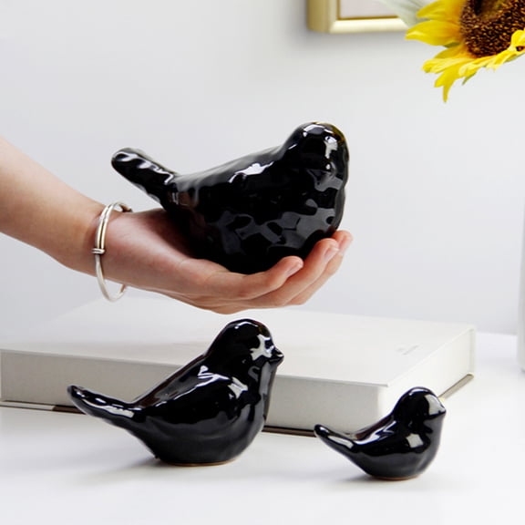 HEMOTON  Ceramic Bird Decorations Household Sculpture Decorative Figurines Aesthetic Black