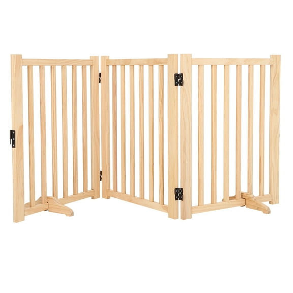 EastVita Wooden Freestanding Dog Gates for The House,Doorways,Stairs,Fodable Dog Gate Indoor,Step-Over Safety Pet Gate,Paint-Free,Solid Hardwood 36"H 60"W