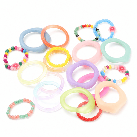 FLORNIX 21 Pcs Toe Rings for Women Silver Colorful Resin Smooth Patterned