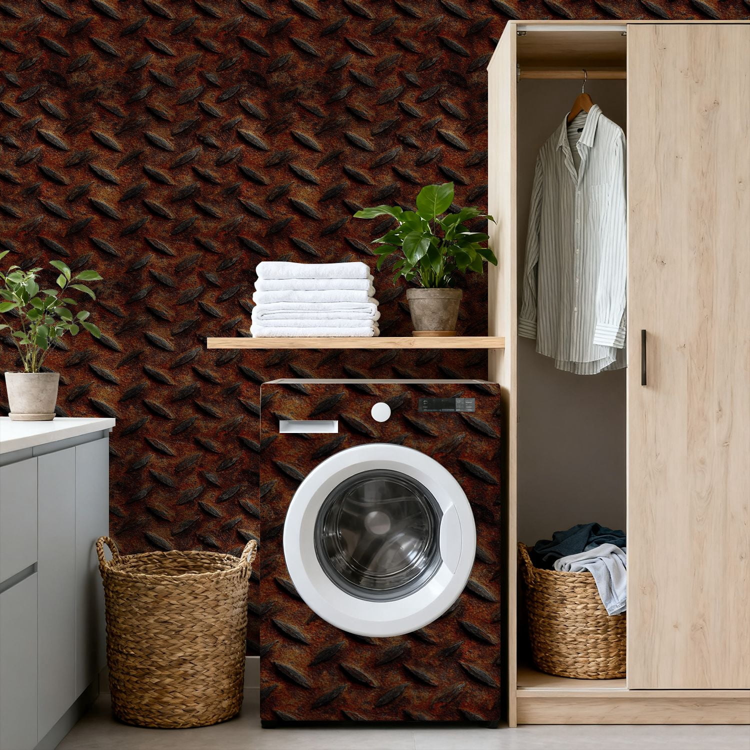 Industrial Peel and Stick Wallpaper 17.7in x 9.8ft Rustic Plate Metal Texture Industrial Contact Paper Vinyl Waterproof Self Adhesive Wall Paper for Bedroom Shelf Cabinet Renter Friendly