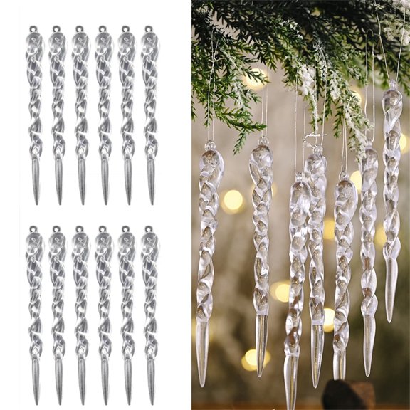 Xmas Clear Icicle Ornaments, 12PCS Christmas Icicle Ornament DIY Hanging Icicles Drop Ornament Xmas Tree Hanging Pendant Wedding Holiday Party Decoration