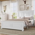 thumbnail image 6 of Mirightone 52.8 in Heavy Duty Standard Bed Frames, Wood Queen Bed Frame with Tall Headboard and Footboard, USB Charging Station, Rustic Queen Panel Bed with Under Bed Storage, Farmhouse Style,  White, 6 of 10