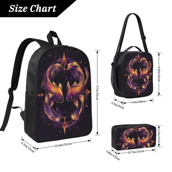 FishPattern Backpack 17 Inch Set with Lunch Bag and CaseDurableTravel Bag Combo for Work Commuting Daily Use