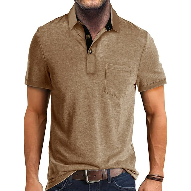 MAWCLOS T-Shirts pour Hommes Polo à Boutons Col à Revers Hauts d'Été Décontractés Plage Manches Courtes Blouse Kaki 2TG