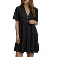 thumbnail image 2 of felwors Women's Lapel Summer Button Front Knee Length Flattering Loose Fitting Casual Dresses Black, L, 2 of 5