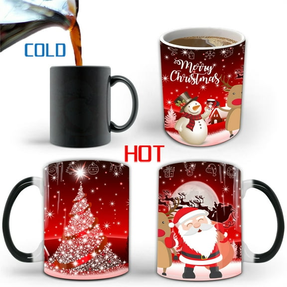 Xecvkr Color Changing Ceramic thermal Coffee Tea Water Cup Christmas Holiday Hot Cold Temperature Retention Makeup Gift 1 Piece