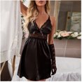 thumbnail image 2 of Camisón de satén con costuras de encaje sexy negro para mujer Traje de ropa interior de lencería sexy Fridja nalpqowj18190, 2 of 9