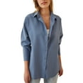 thumbnail image 4 of hirigin Women Shirt Long Sleeve Turn-Down Collar Button-Down Solid Blouse Tops for Casual Daily (Dark Green, L), 4 of 7