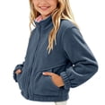 thumbnail image 6 of PiGOGI Kids Fleece Full Zip Stand Collar Jacket with Side Pockets Warm Winter Coat for Boys and Girls Casual Daily Wear Blue 7-8 Years, 6 of 6