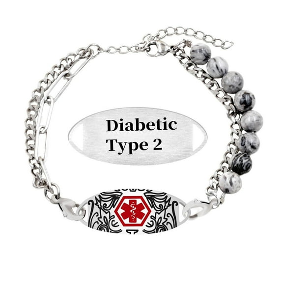MetalJC Stainless Steel Medical Alert ID Bracelet for Men Women, Engraved Diabetic Type 2