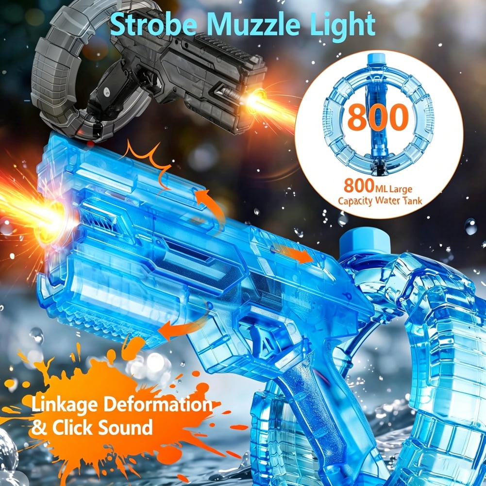 Thunder Jet Water Gun,Mechanical Transforming Electric Water Gun,Electric Water 𝙗laster With Strobe Lights,Long Range & Mechanical Deformation,Outdoor Water Game Gift Boys Girls