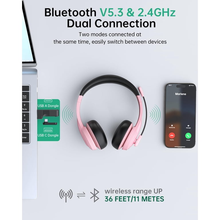Froura Wireless Headset with AI Noise Cancelling, Pink photo 6